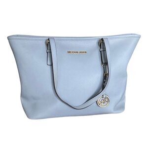 Michael Kors ￼Jet Set Medium Soffiano Top Zip Leather‎ Tote Pale Baby Blue